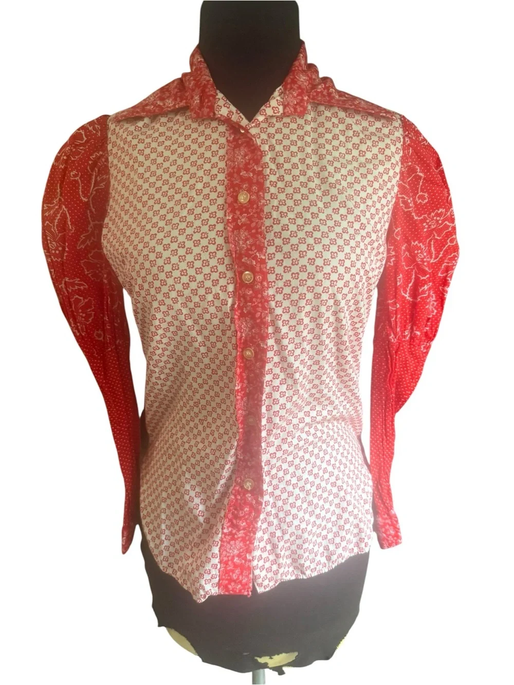 Vintage Handmade Red Prairie Cottagecore Maxi Skirt Blouse Matching Set Size S